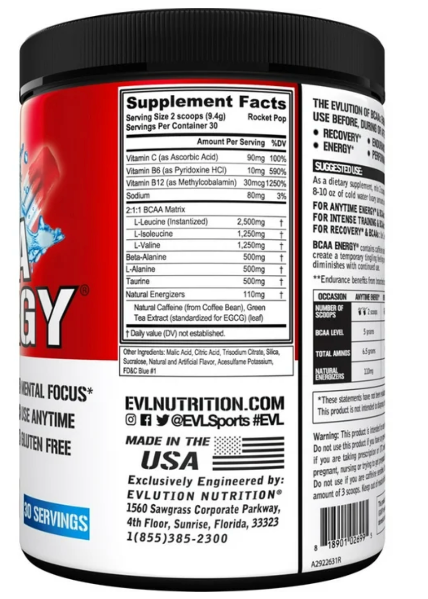 Evlution Nutrition BCAA Energy Amino Acid Pre-Workout Powder - 30 Servings, Rocket Pop